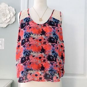 NWOT Floral Crocheted Back Hi-Lo Blouse Stitch Fix